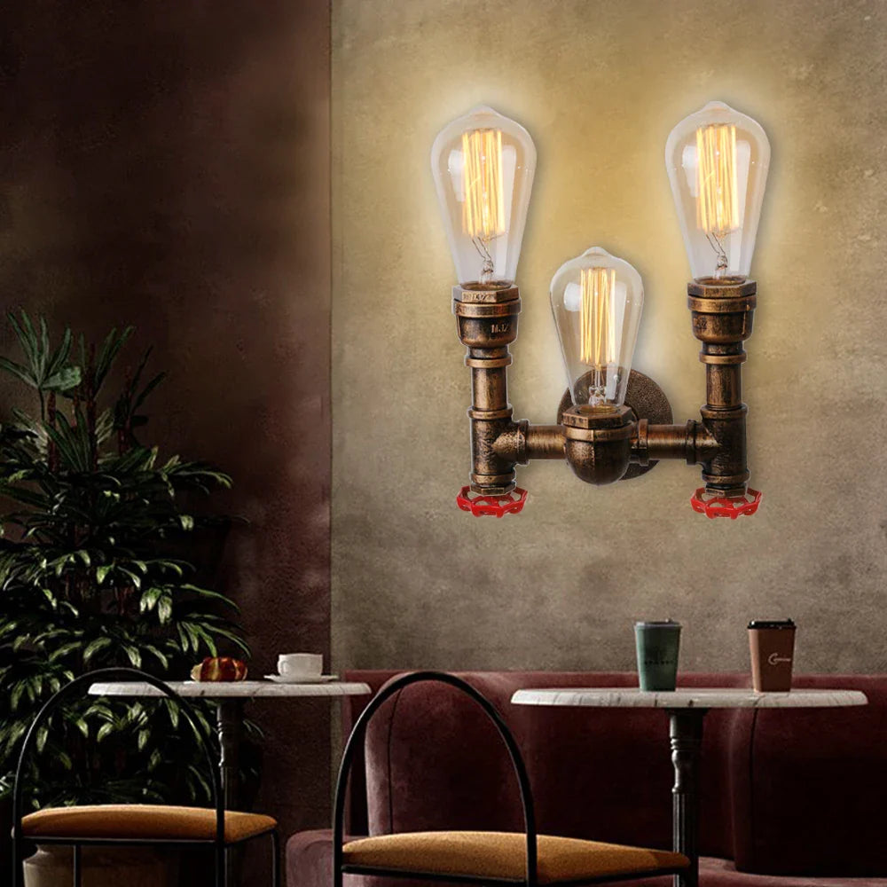 Afralia™ Retro Industrial Iron Water Pipe Wall Light Sconce for Home Bar Restaurant Decor