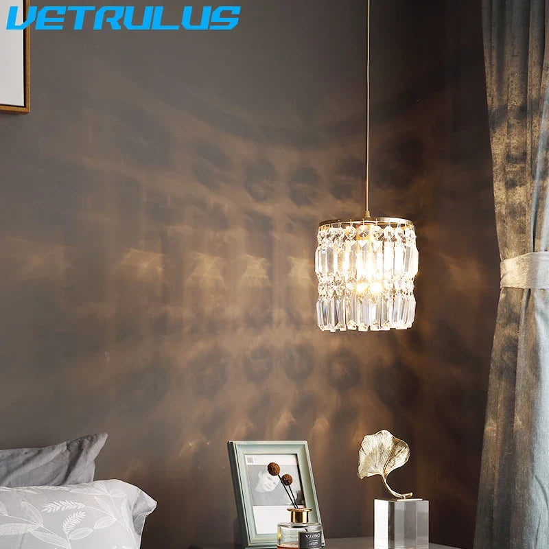 Afralia™ Crystal Copper LED Chandelier Pendant Light Modern Luxury Ceiling Lamp