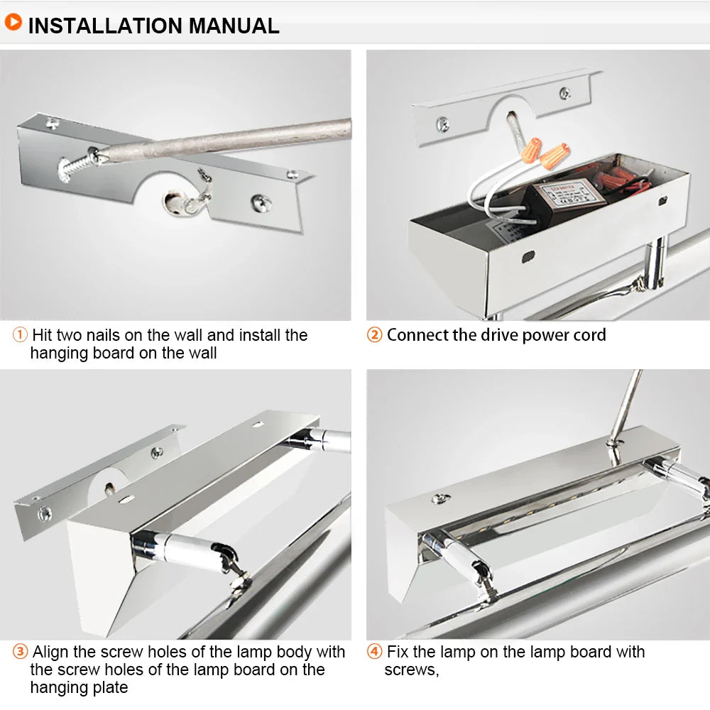 Afralia™ LED Bathroom Wall Light Stainless Steel Makeup Mirror Lamp Fixtures
