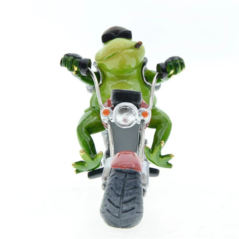 Afralia™ Cool Frog Resin Cowboy on Motorcycle Figurine | Modern Sculpture Desk Ornament