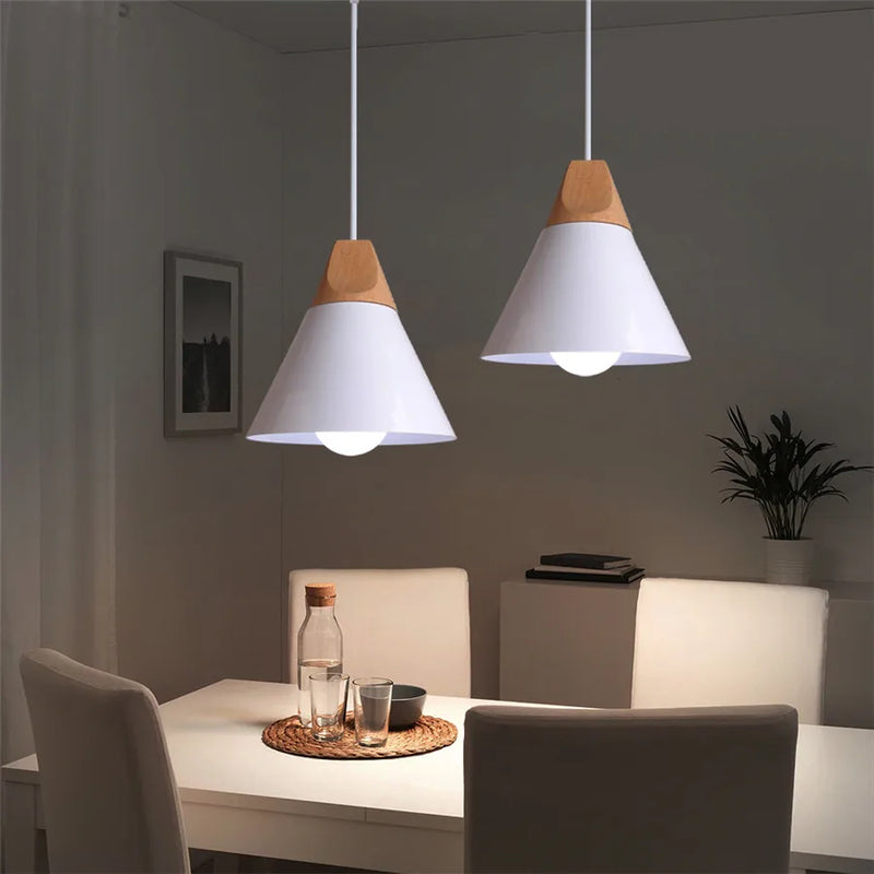 Afralia™ Cone Wood Pendant Lights Multicolor Aluminum Lampshade for Dining Room Home Lighting