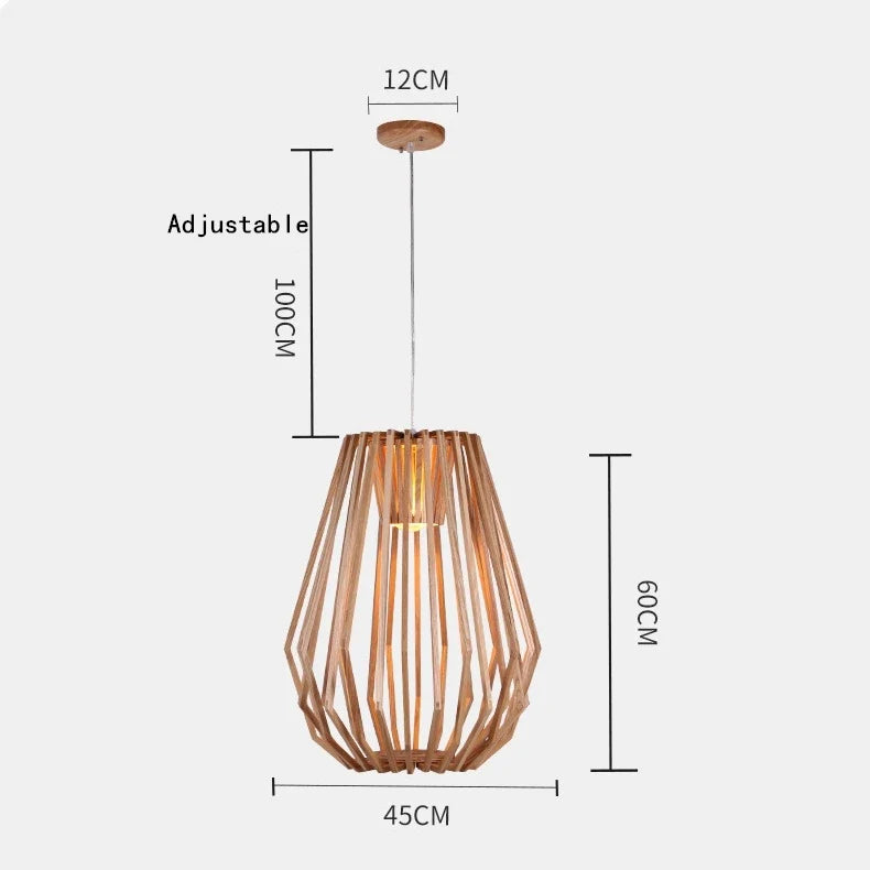 Afralia™ Nordic Wooden Cage Chandelier: Modern Solid Wood Art LED Lamp for Home Decor