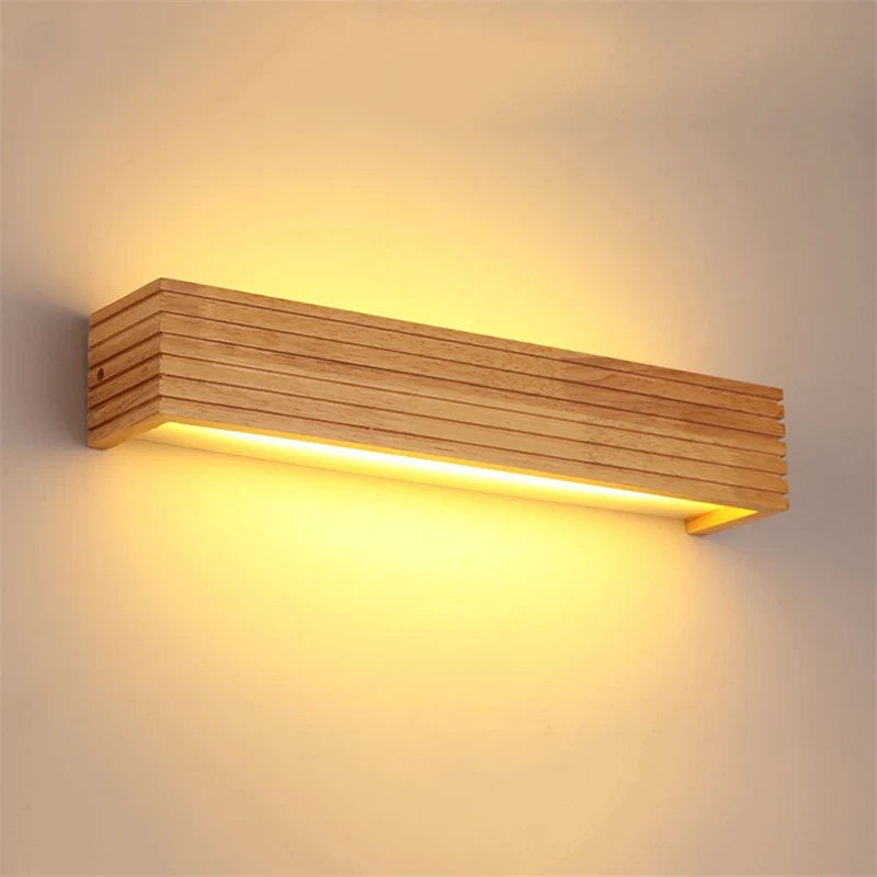 Afralia™ Oak Wood LED Wall Sconce Modern Japanese Style Bedroom Light