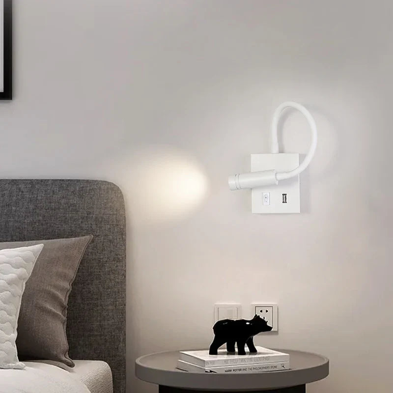 Afralia™ LED Bedside Wall Lamp with USB Port & Switch - Modern Nordic Design