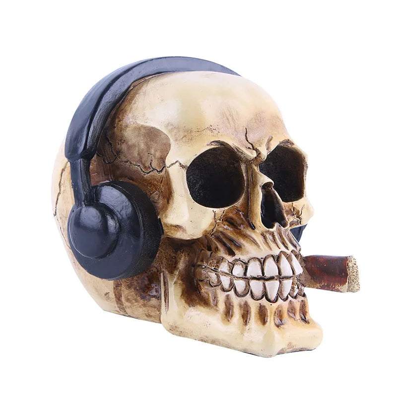 Afralia™ Skull Head with Headphones Art Painting - Music Bar Decoration Statues