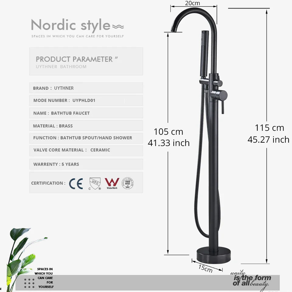 Afralia™ Floor Standing Bathtub Faucet Set with Dual Handles for Bathroom