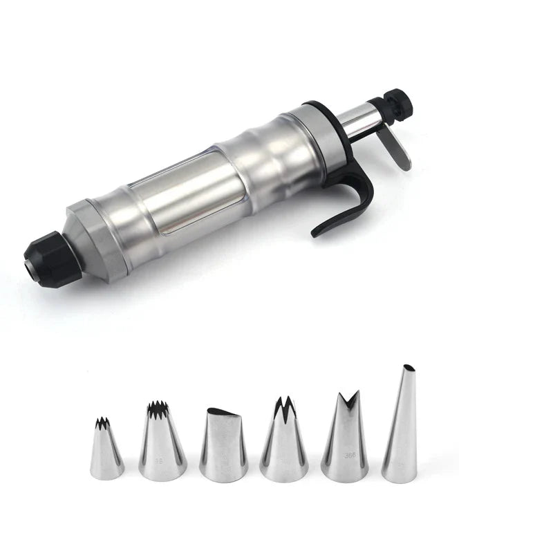 Afralia™ Stainless Steel Cookie Decorating Gun Set with Flower Nozzles - Baking Tools