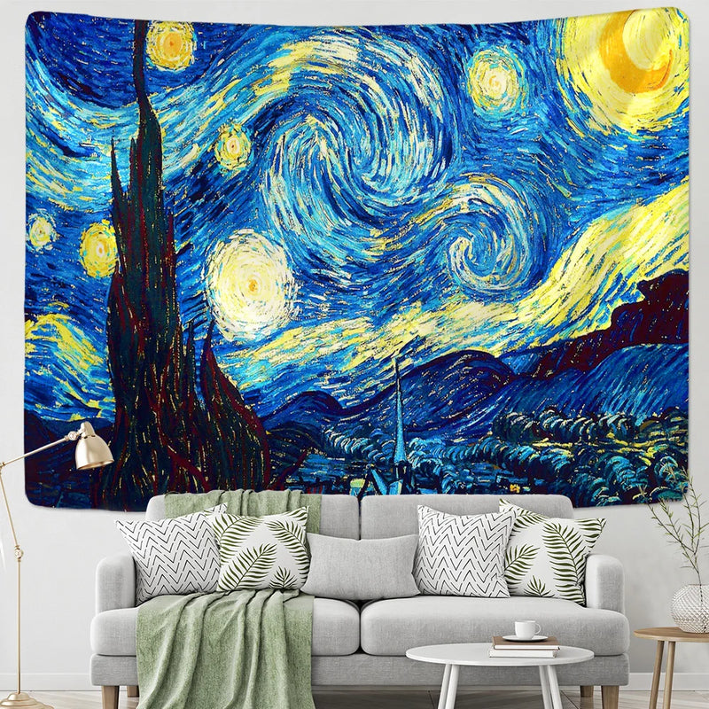 Afralia™ Van Gogh Star Moon Night Tapestry Blanket - 200x150cm