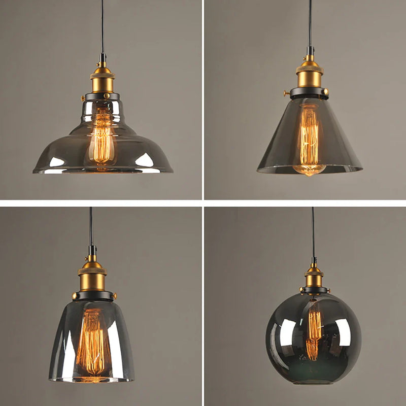 Afralia™ Smoky Glass Pendant Lights Vintage Industrial Dining Lighting Bar Hanging Lamp