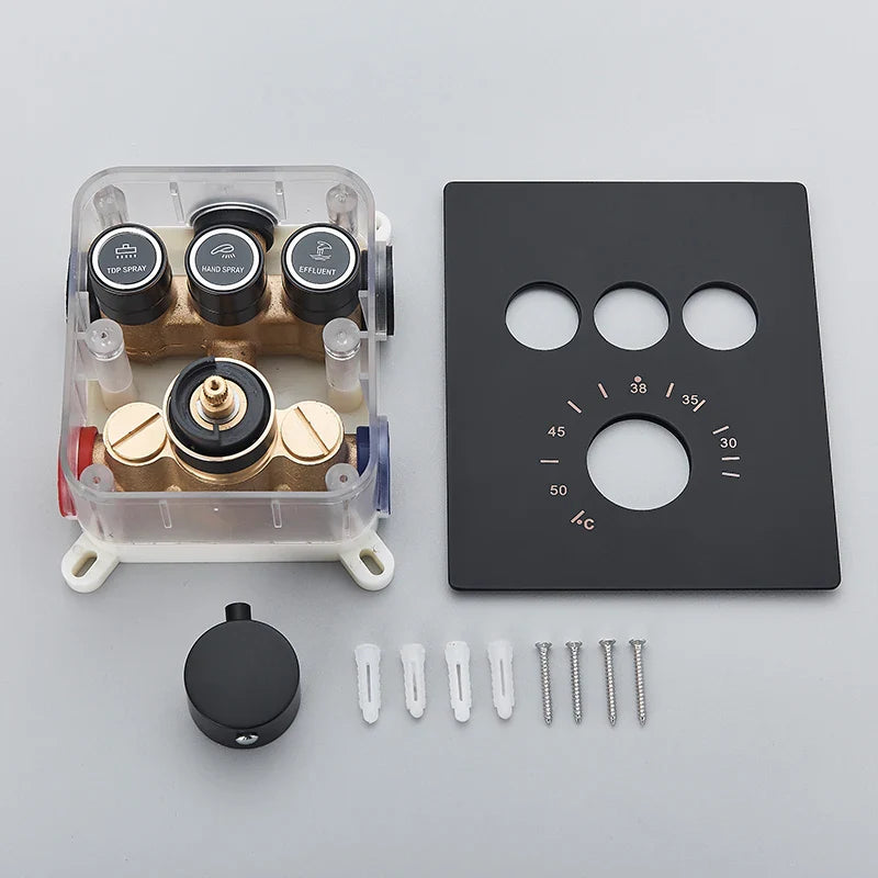 Afralia™ Matte Black Thermostatic Shower Faucet with Ceiling Rainfall Head