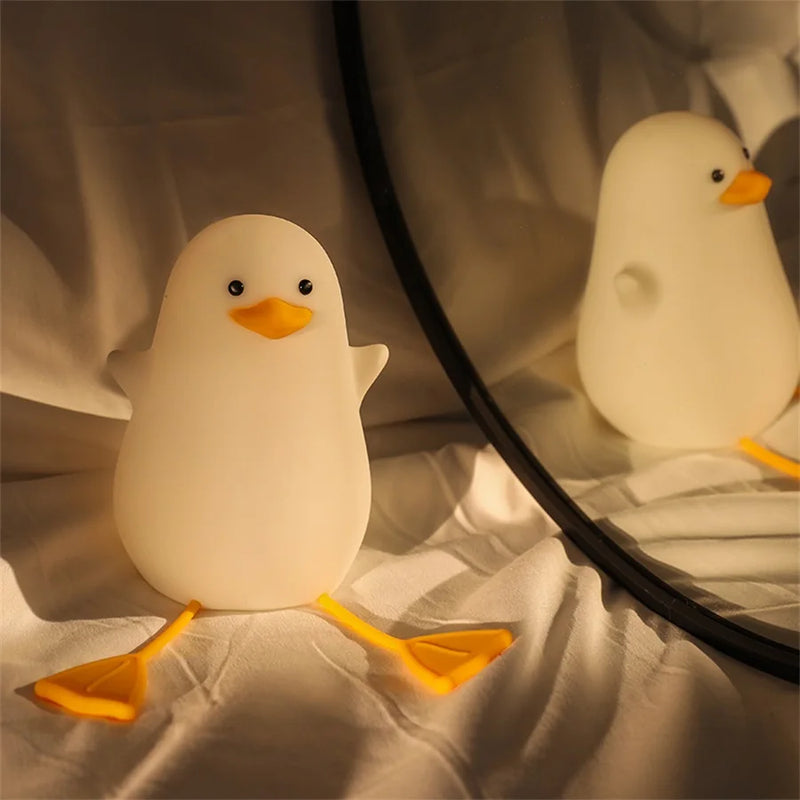 Afralia™ Duck Cartoon Silicone Night Lamp - USB Rechargeable, Touch Sensor, Timer