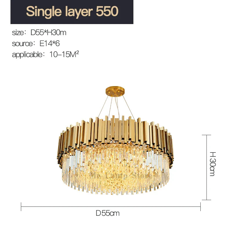Afralia™ Stainless Steel Crystal Chandelier for Duplex Building & Club Dining