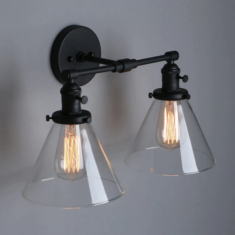 Afralia™ Double Cone Glass Industrial Wall Sconce - Dual Light Fixture