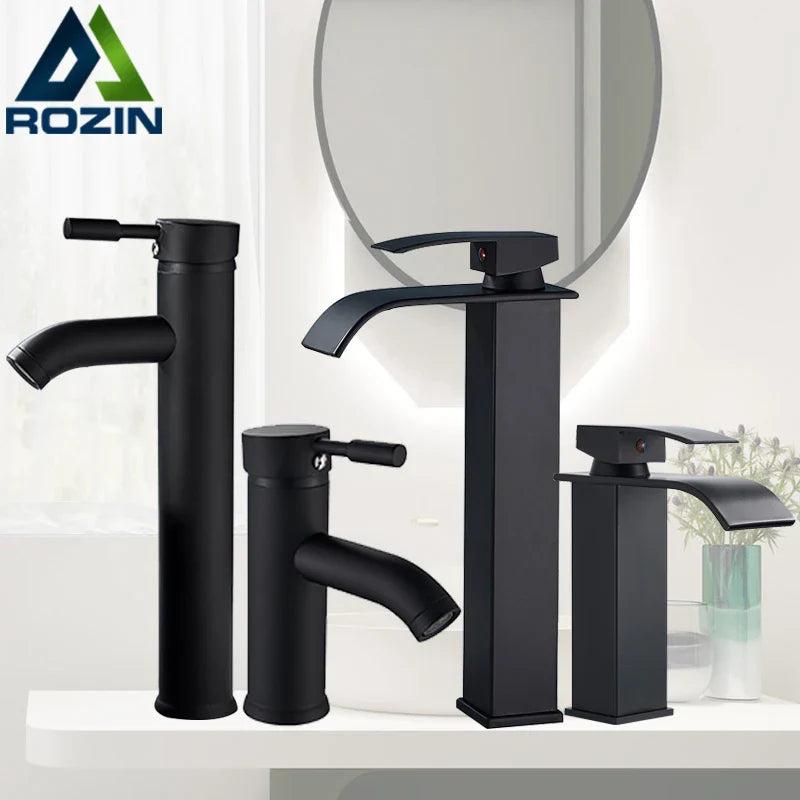 Afralia™ Matte Black Waterfall Basin Faucet Single Lever Deck Mounted Bathroom Tap