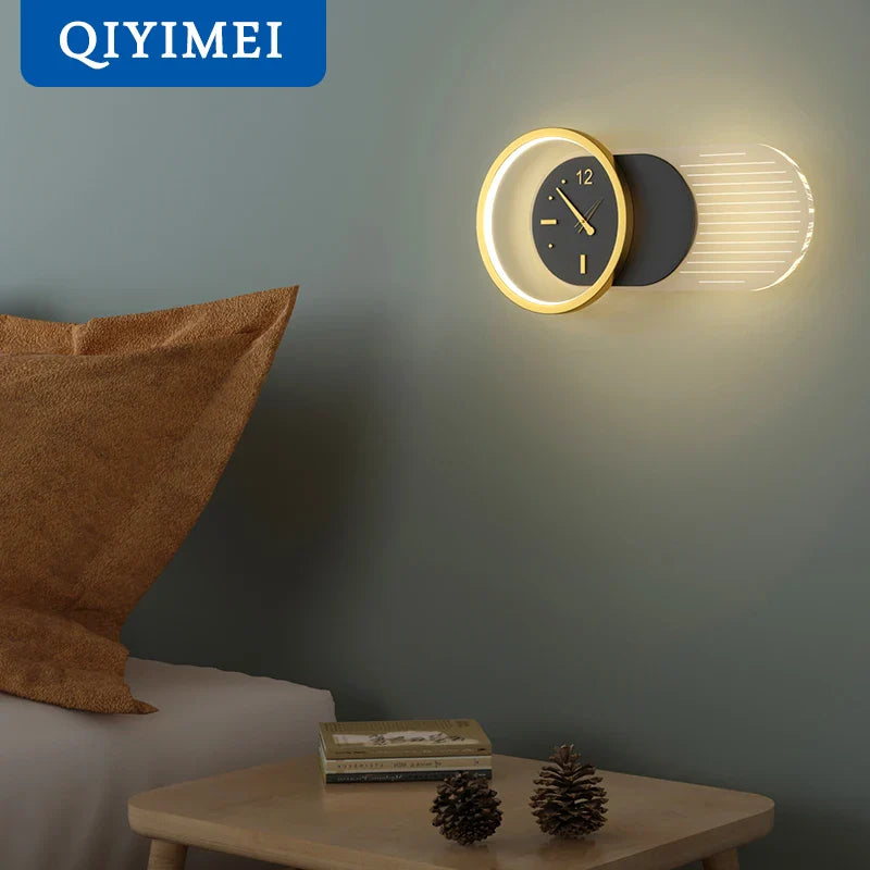 Afralia™ Modern LED Wall Lamps Luster Clock Shape for Home Entrance Bedroom Living Room