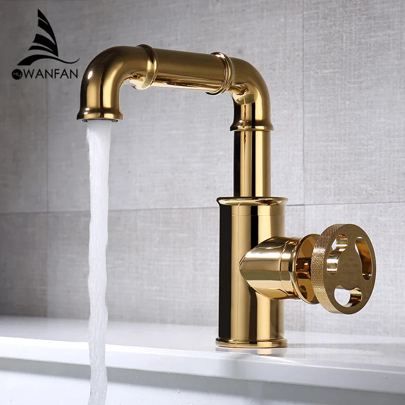 Afralia™ Gold Brass Basin Faucet: Hot & Cold Water Mixer Tap for Modern Bathrooms