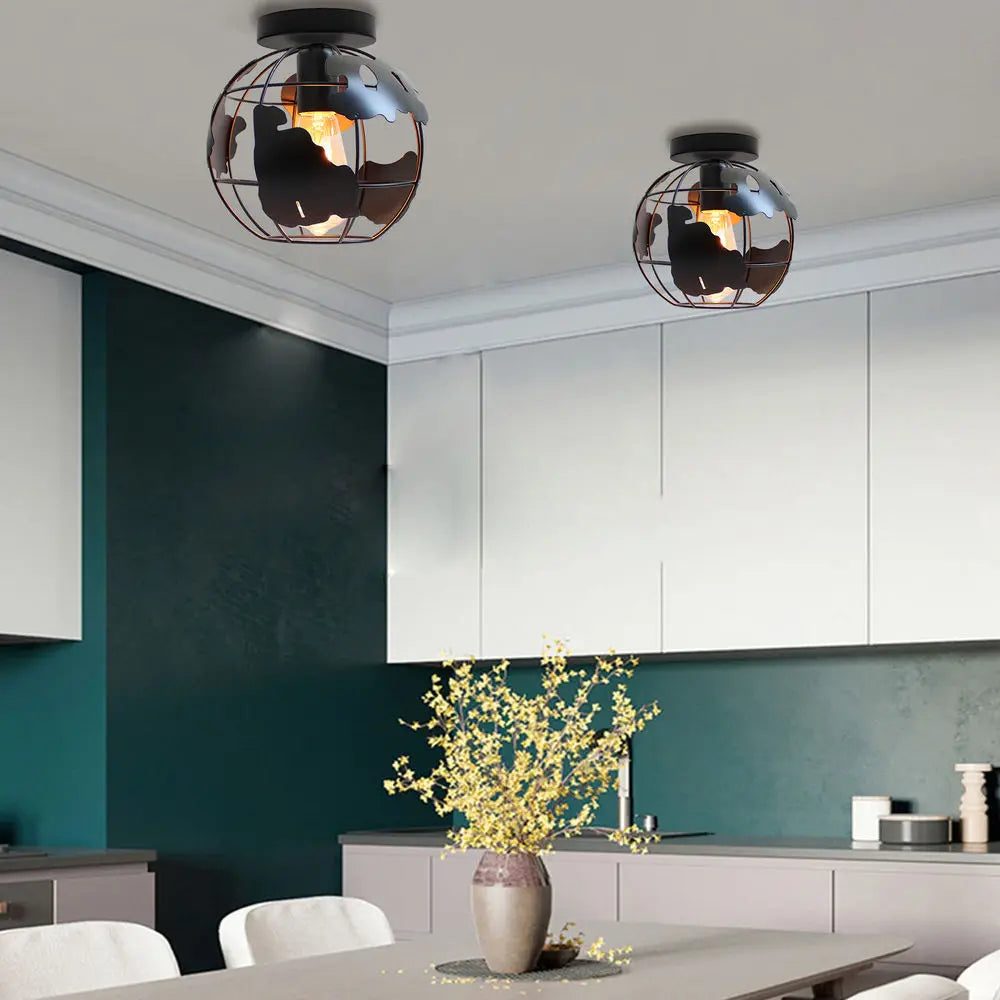 Afralia™ Rustic Industrial Metal Globe Pendant Chandelier Light Fixtures