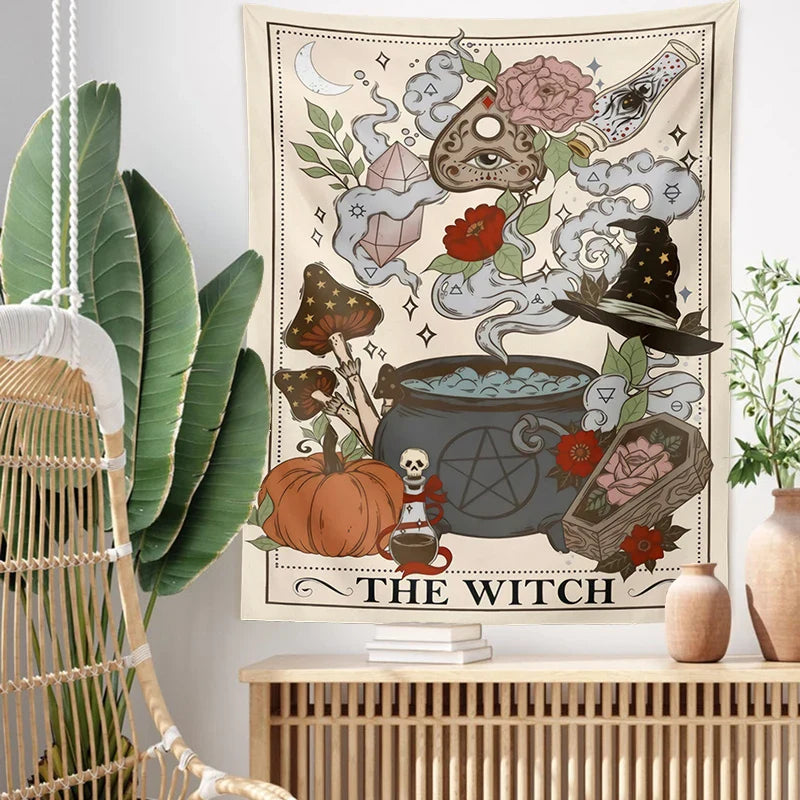 Afralia™ Witch Tarot Tapestry: Retro Witchy Boho Wall Hanging for Home Decor