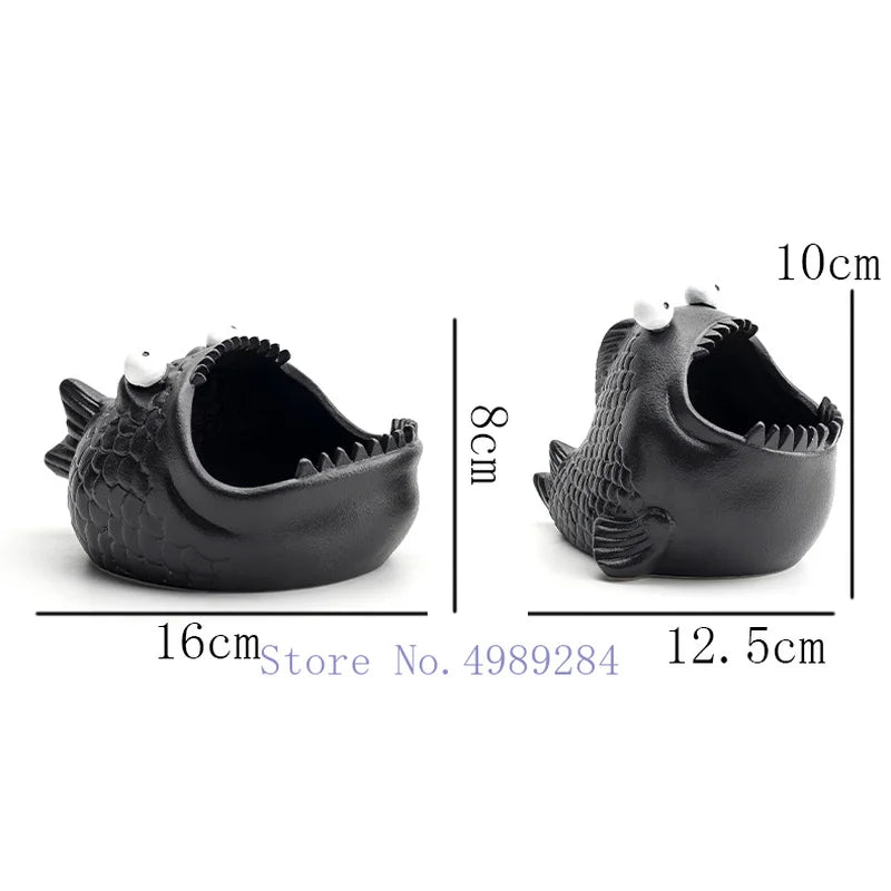 Afralia™ Cute Animal Ceramic Ashtray Piranha Office Decoration Windproof Car Ashtray
