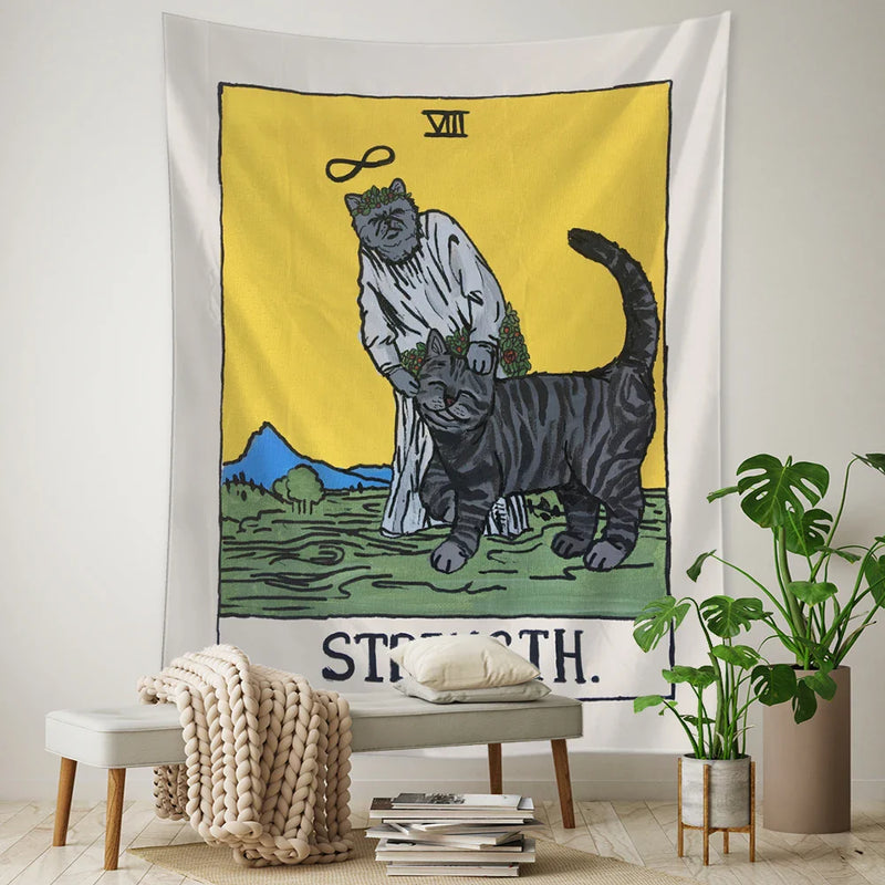 Afralia™ Black Cat Tarot Tapestry: Psychedelic Hippie Wall Hanging Room Decor