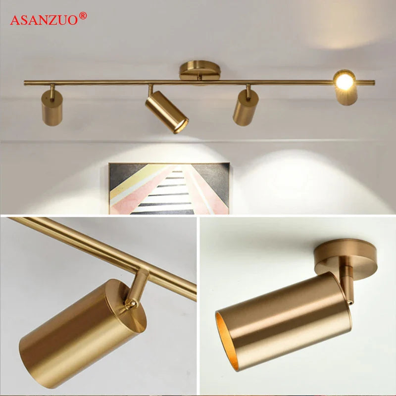 Afralia™ Nordic Golden Rotatable LED Ceiling Spot Track Light for Living Room & Shop