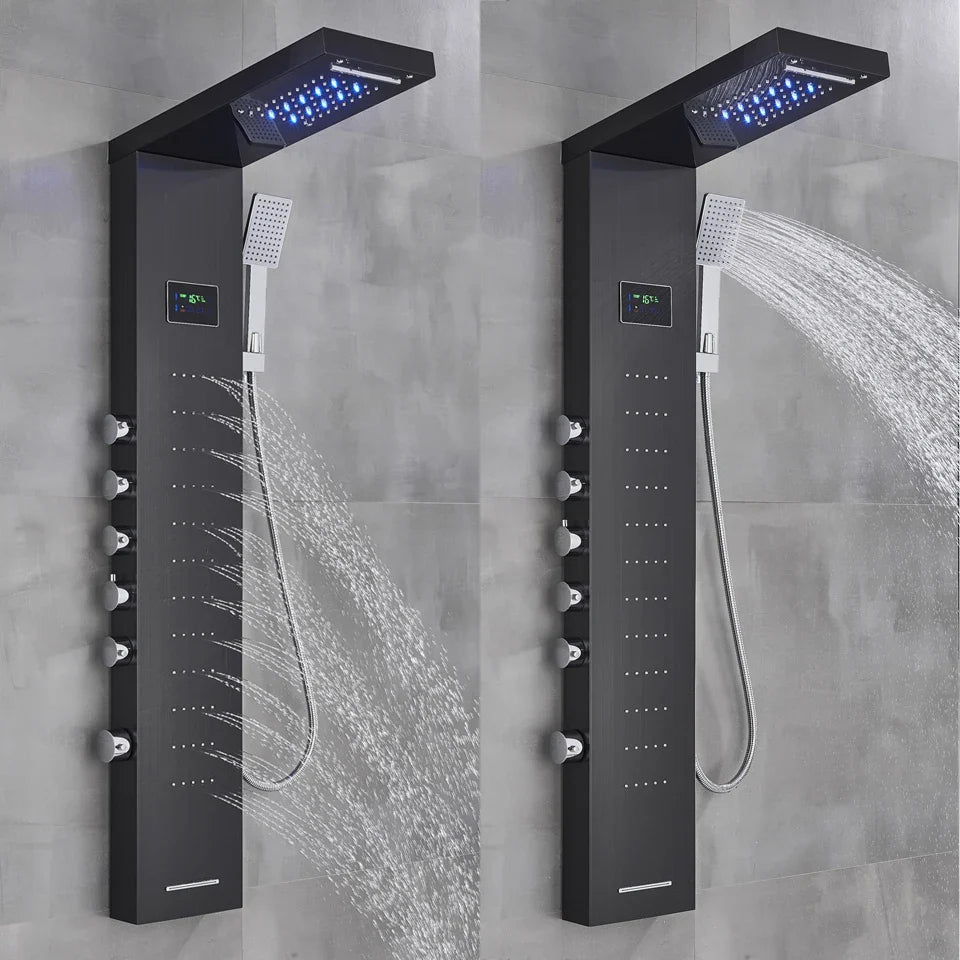 Afralia™ LED Rainfall Shower Panel Set with Temperature Screen and Hand Sprayer
