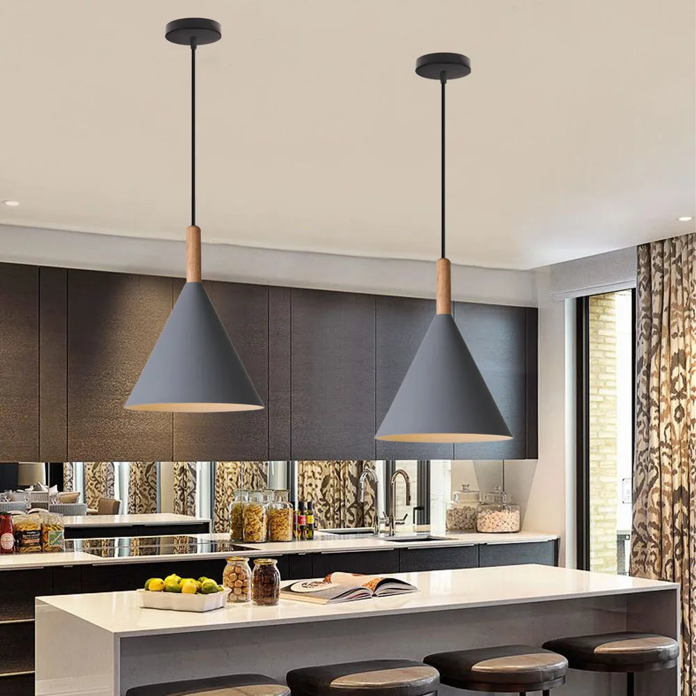 Afralia™ Nordic Wood LED Pendant Lights for Modern Kitchen Bars Bedroom Decor