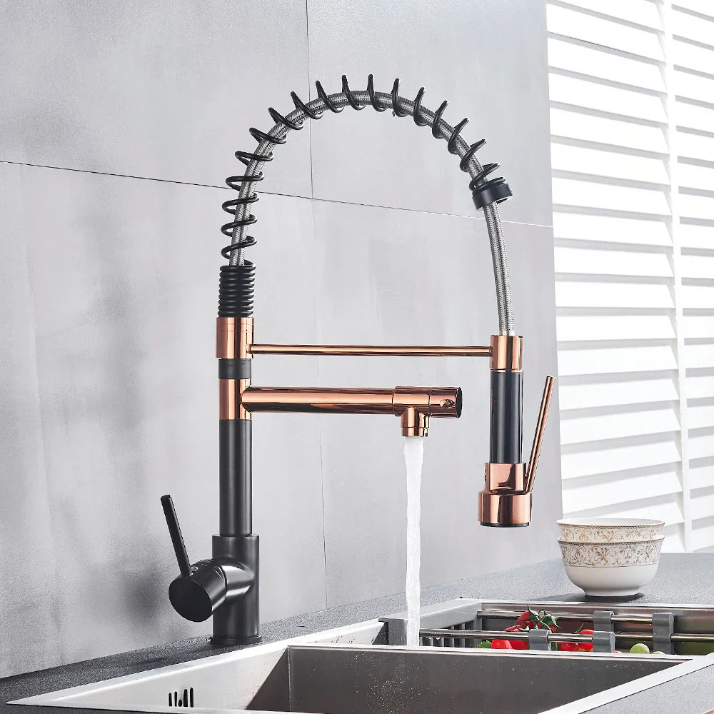 Afralia™ Rose Gold Black Kitchen Faucet with Dual Spouts and 360 Rotation