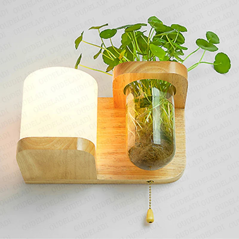 Afralia™ Nordic Green Wood Wall Lamp Glass Sconce for Living Room - Art Decor Lighting