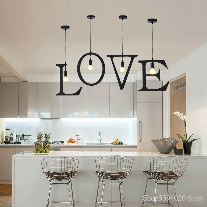 Afralia™ New Letters Chandeliers: Vintage LED E27 Light Fixture for Bedroom Decoration