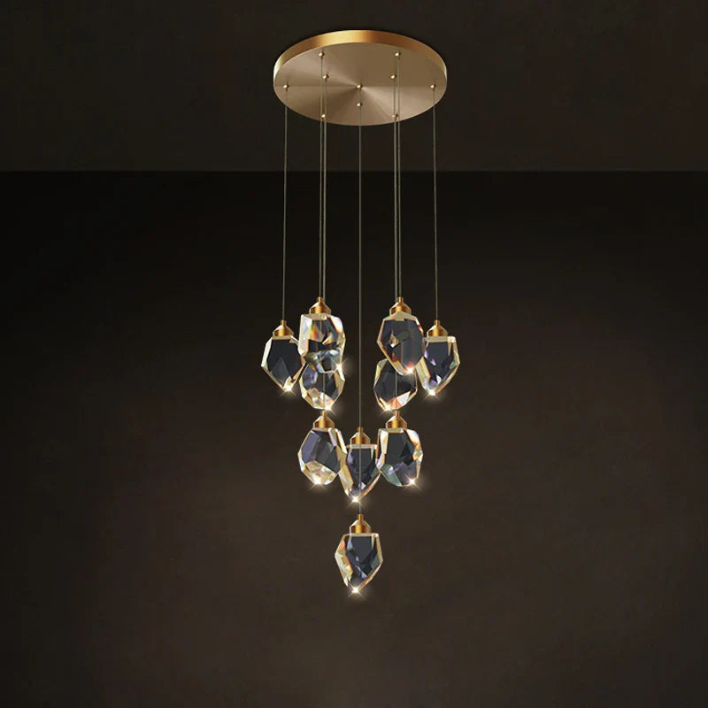 Afralia™ Copper Crystal Stone Chandelier Lighting for Staircase-Lustre Hanging Lamp