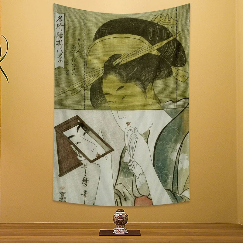 Afralia™ Geisha Kanagawa Print Wall Hanging for Bohemian Home Decor & Yoga Mat