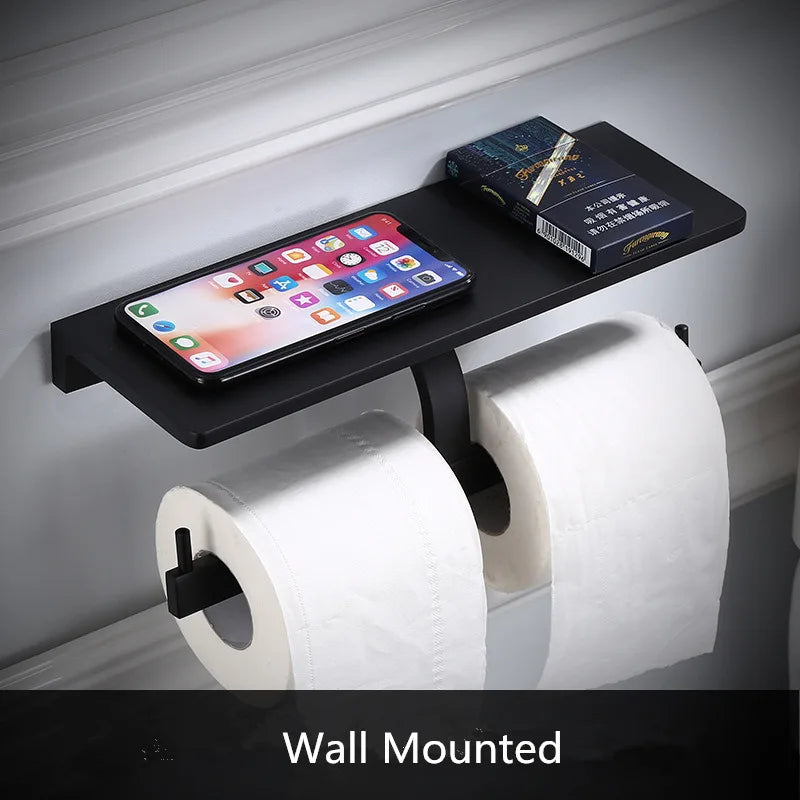 Afralia™ Aluminum Bathroom Paper Holder with Phone Holder and Wall Mount