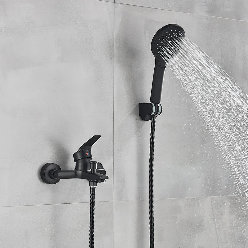 Afralia™ Matte Black Wall Mount Shower Mixer Valve Bathroom Faucet Bathtub Control