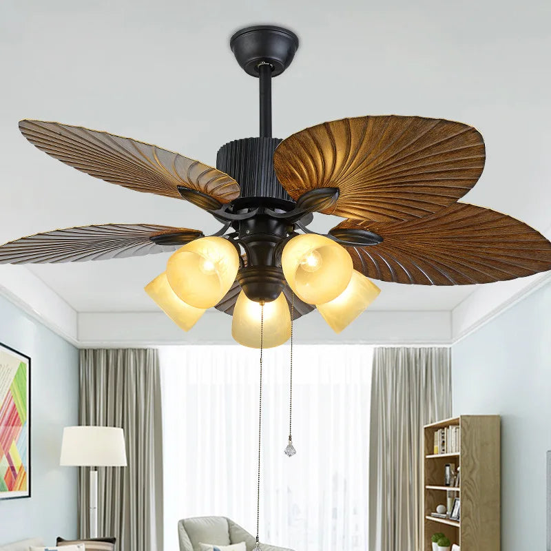 Afralia™ Solid Wood Chandelier Fan Light LED Ceiling Fan for Hotel Decor