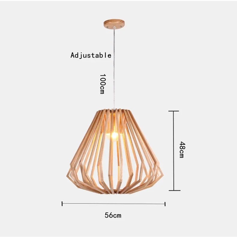 Afralia™ Nordic Wooden Cage Chandelier: Modern Solid Wood Art LED Lamp for Home Decor