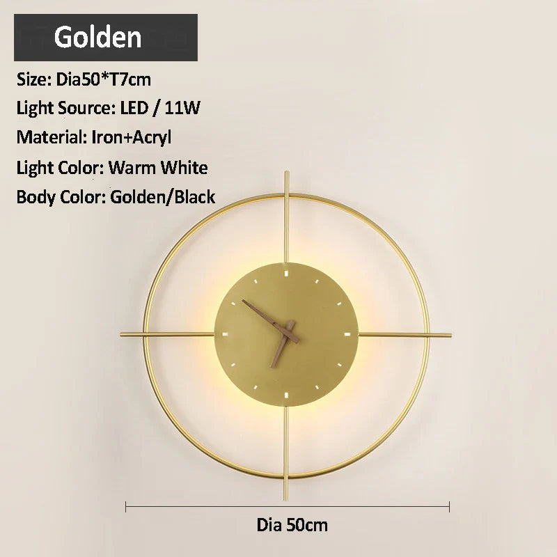 Afralia™ Golden Clock LED Wall Lamp 11W for Home Living Room Bedroom Decor