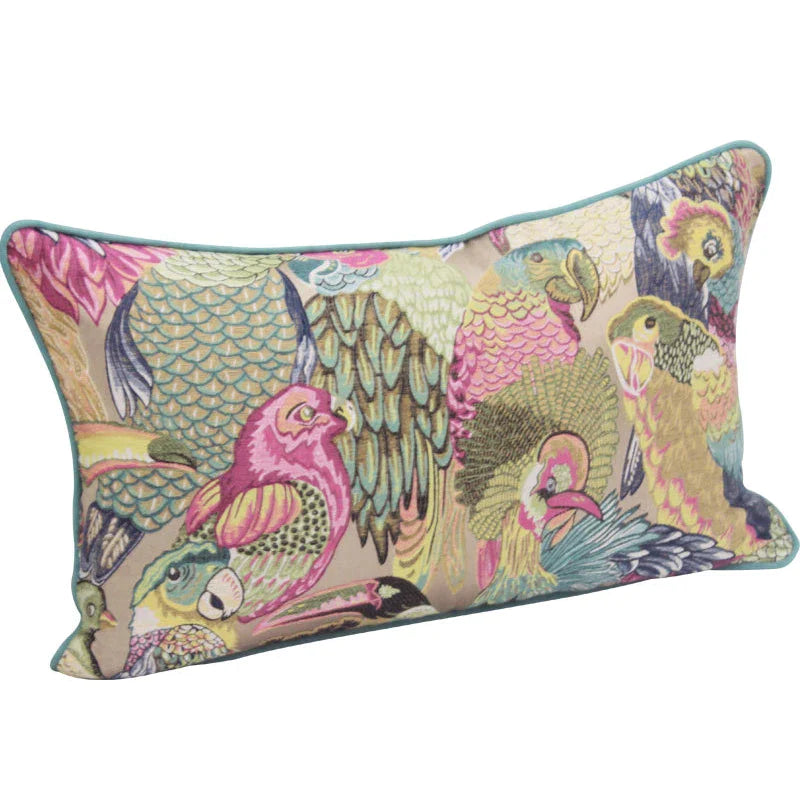 Afralia™ Neoclassical Parrot Flowers Embroidery Lumbar Pillow Cover 30x50cm