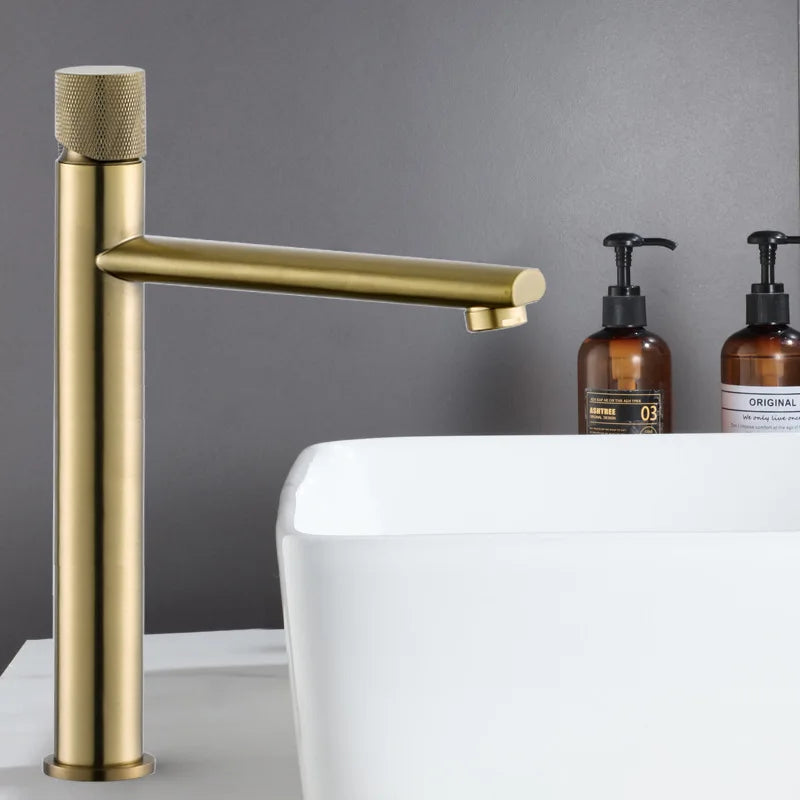 Afralia Brushed Gold Brass Basin Faucet - Cold & Hot Water Mixer Tap