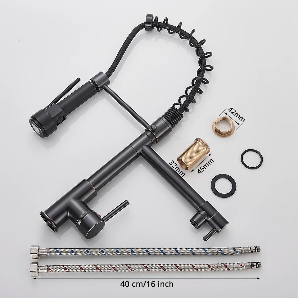 Afralia™ LED Kitchen Faucet Pull Down Mixer Tap Hot Cold Water Vessel Sink Brass