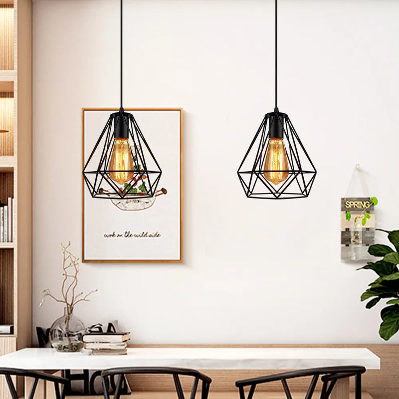 Afralia™ Vintage Industrial Chandelier Lamp, Black Iron Pendant Light for Kitchen Bedroom