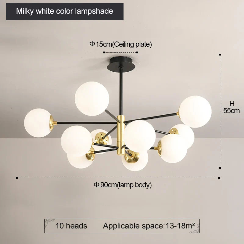 Afralia™ Glass Ball LED Chandelier: Retro Round Wrought Iron Indoor Lighting for Kitchen, Living Room, Farmhouse