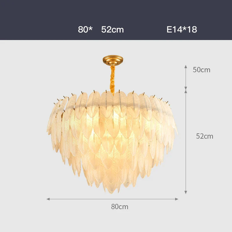 Afralia™ Art Deco White Glass Feather Chandelier with LED Lighting for Foyer & Bedroom