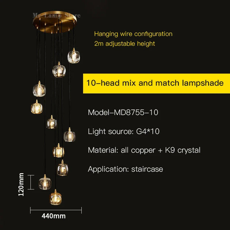 Afralia™ Rotating Chandelier All Copper Luxury Pendant Lamp