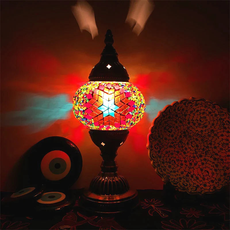 Afralia™ Colorful Mosaic Table Lamp, Handmade Stained Glass Lampshade