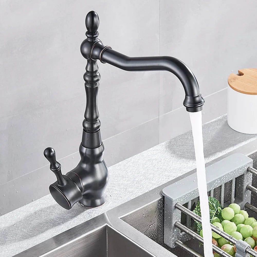 Afralia™ Bronze Black Kitchen Sink Faucet 360 Rotate Single Handle Hot Cold Water Mixer