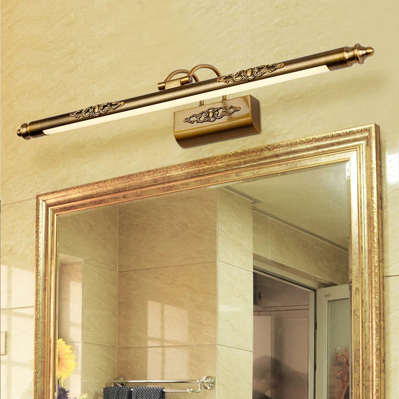 Afralia™ Bronze Carved Mirror Lamp for Bathroom Wall Decor, Retro Design, 500mm, 8W