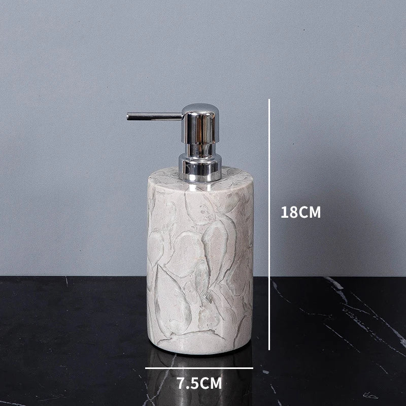 Afralia™ Marble Bathroom Accessories Set: Soap Dispenser, Toothbrush Holder, Cup, Soap Dish, Cotton Swab Can