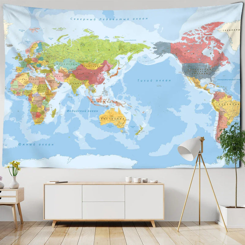 Russian Map Tapestry Wall Hanging for Aesthetic Room Decor by Afralia™