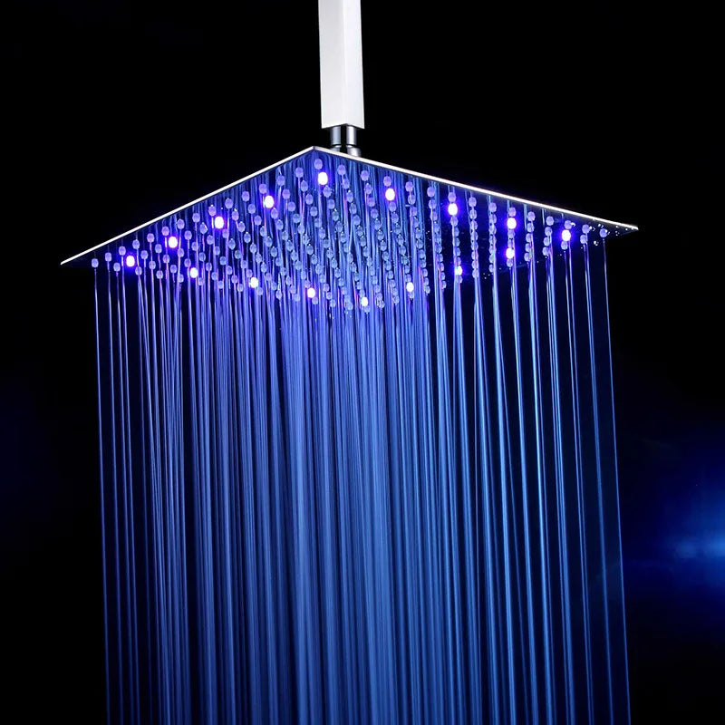 Afralia™ Chrome LED Rainfall Shower Head - Color Changing Stainless Steel Square Shower Head